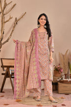 Blush Pink Printed Kurta Pant Set with Dupatta