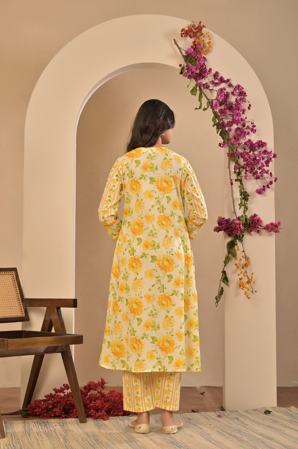 Yellow Blossom Floral Kurta Set with Dupatta