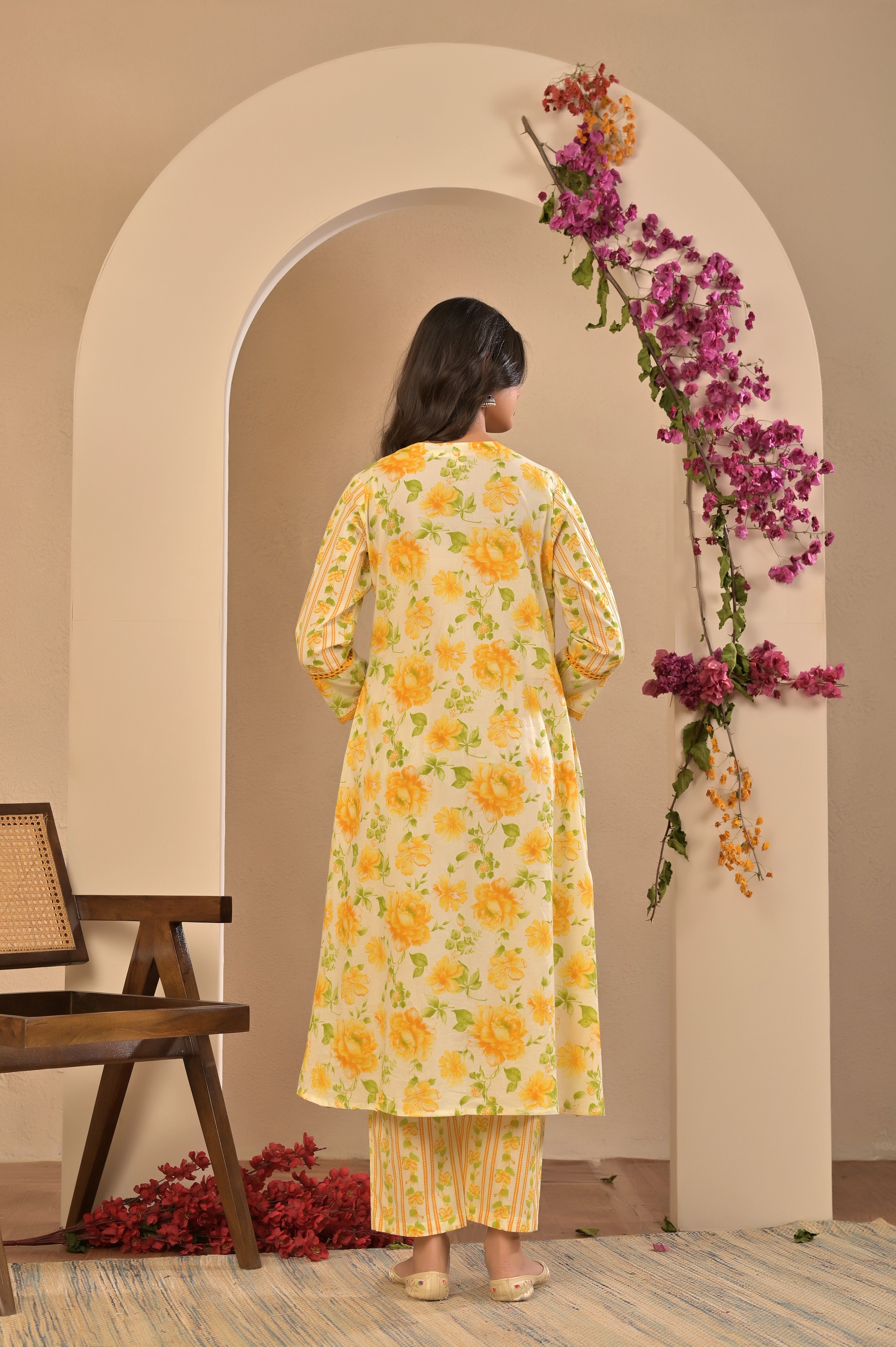 Yellow Blossom Floral Kurta Set with Dupatta