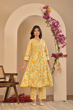 Yellow Blossom Floral Kurta Set with Dupatta