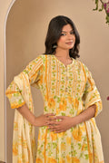 Yellow Blossom Floral Kurta Set with Dupatta