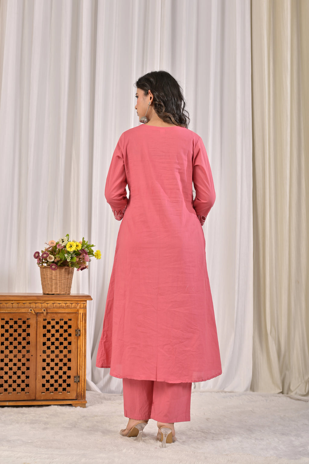 A-Line Embroidered Kurta Pant Set with Printed Dupatta