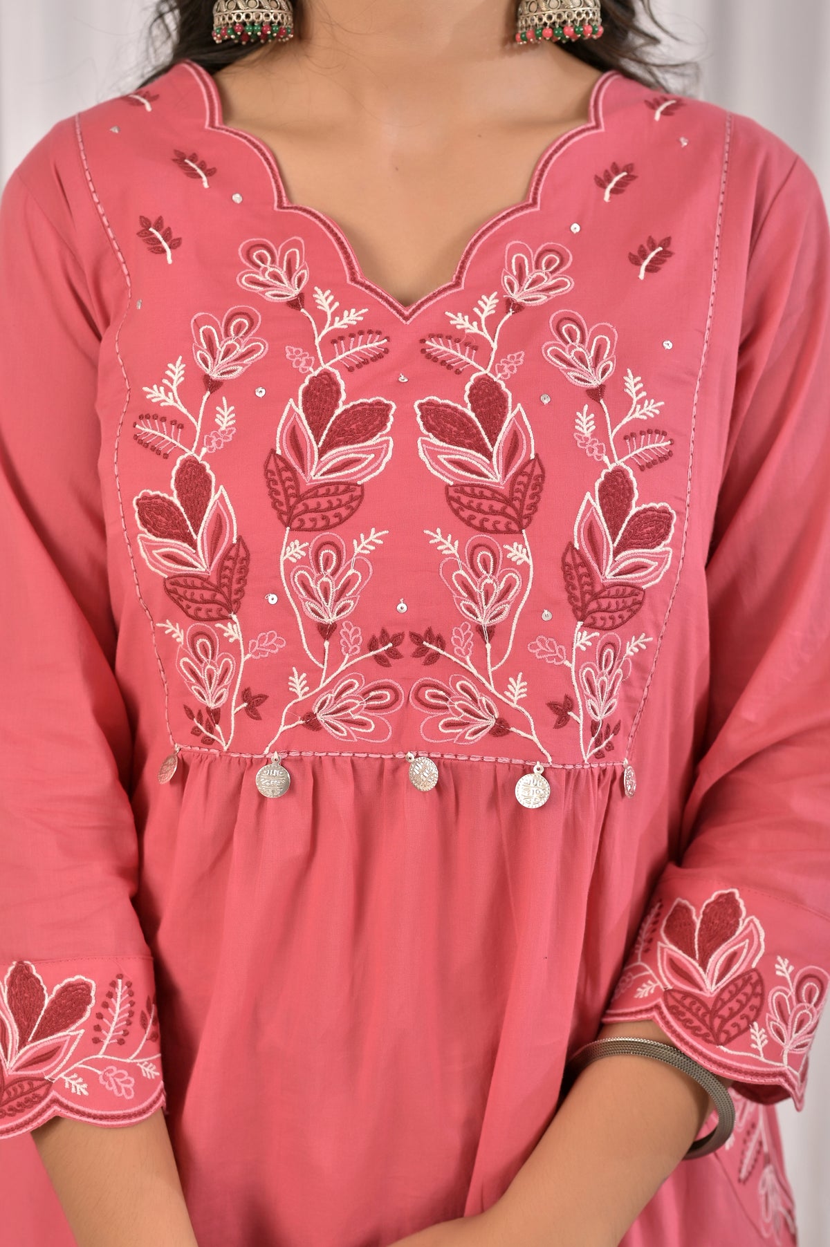 A-Line Embroidered Kurta Pant Set with Printed Dupatta