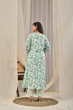 Printed A-Line Kurta Set with Embroidered Yoke & Tassel Detail