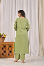 A-Line Embroidered Kurta Pant Set with Printed Dupatta