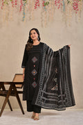 Women’s Straight Patchwork Kurta Pant Dupatta Set with Mirror Work