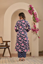 Women’s Floral A-Line Kurta Pant Dupatta Set with Handwork & Button Details