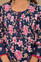 Women’s Floral A-Line Kurta Pant Dupatta Set with Handwork & Button Details