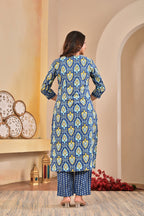 Women’s Floral Printed Straight Kurta Set with Neckline Handwork & Pintucks
