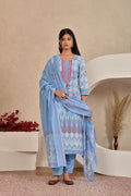 Women’s Panel Printed Kurta Set with Pin Tucks, Neckline Handwork & Tassels