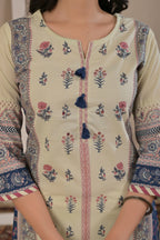 Women’s Placement Printed Kurta Pant Dupatta Set with Handwork & Tassels