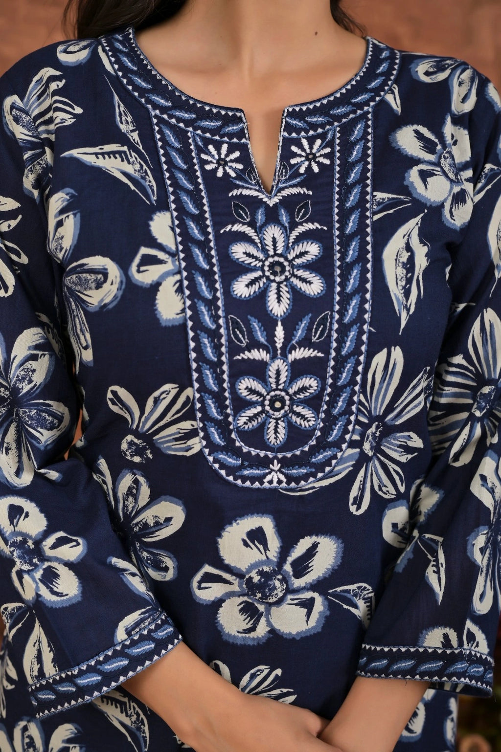 Women’s Printed Straight Kurta Set with Embroidered Yoke