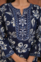 Women’s Printed Straight Kurta Set with Embroidered Yoke