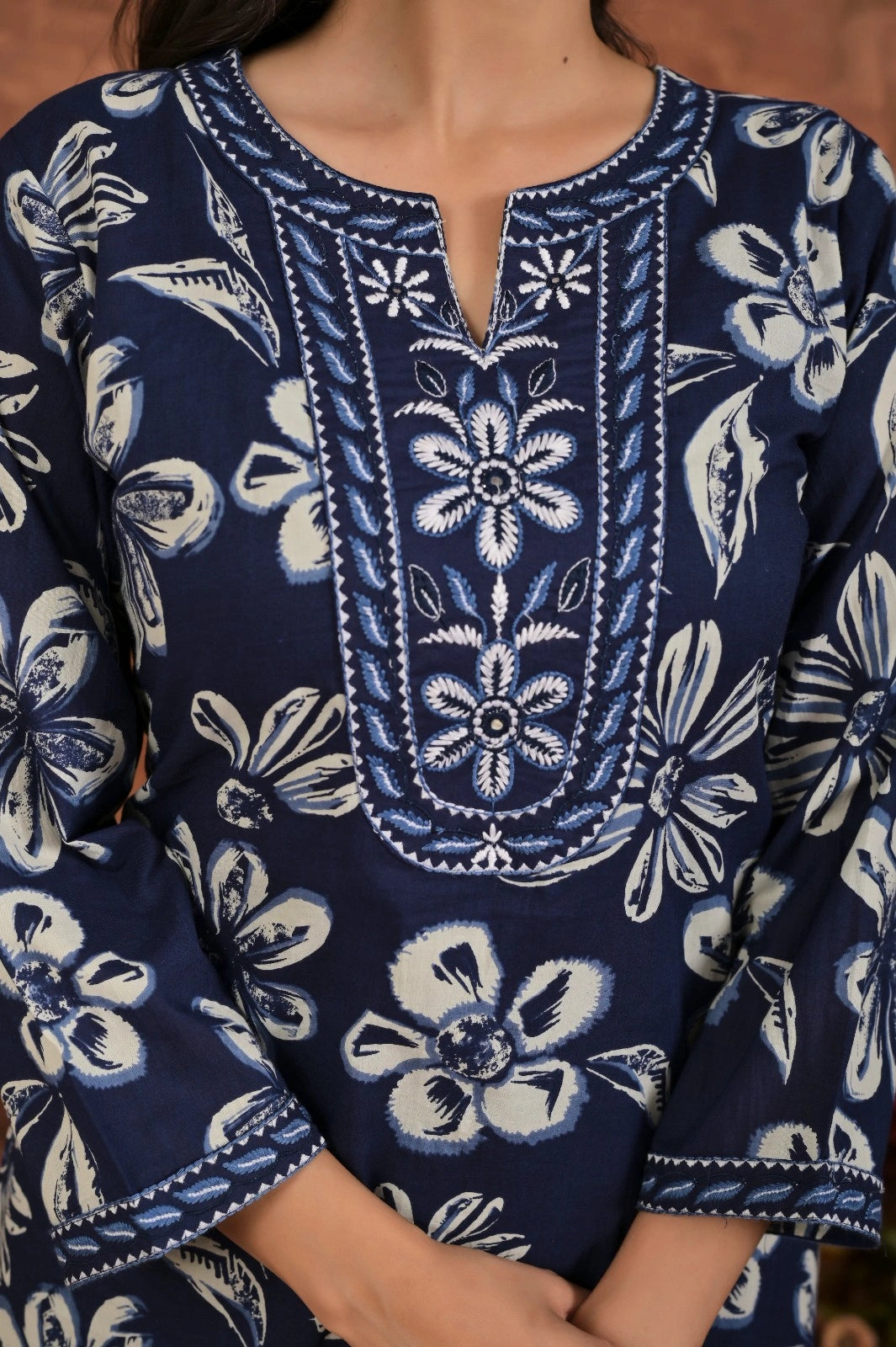 Women’s Printed Straight Kurta Set with Embroidered Yoke