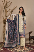 Women’s Placement Printed Kurta Pant Dupatta Set with Handwork & Tassels