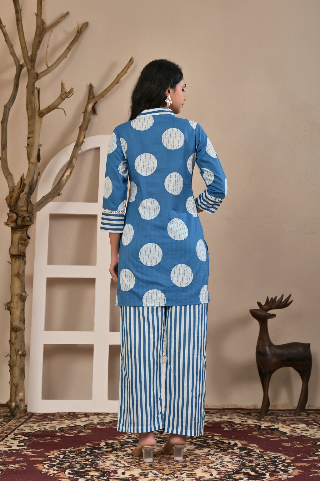 Women’s Geometric Printed Co-ord Set with Neckline Handwork