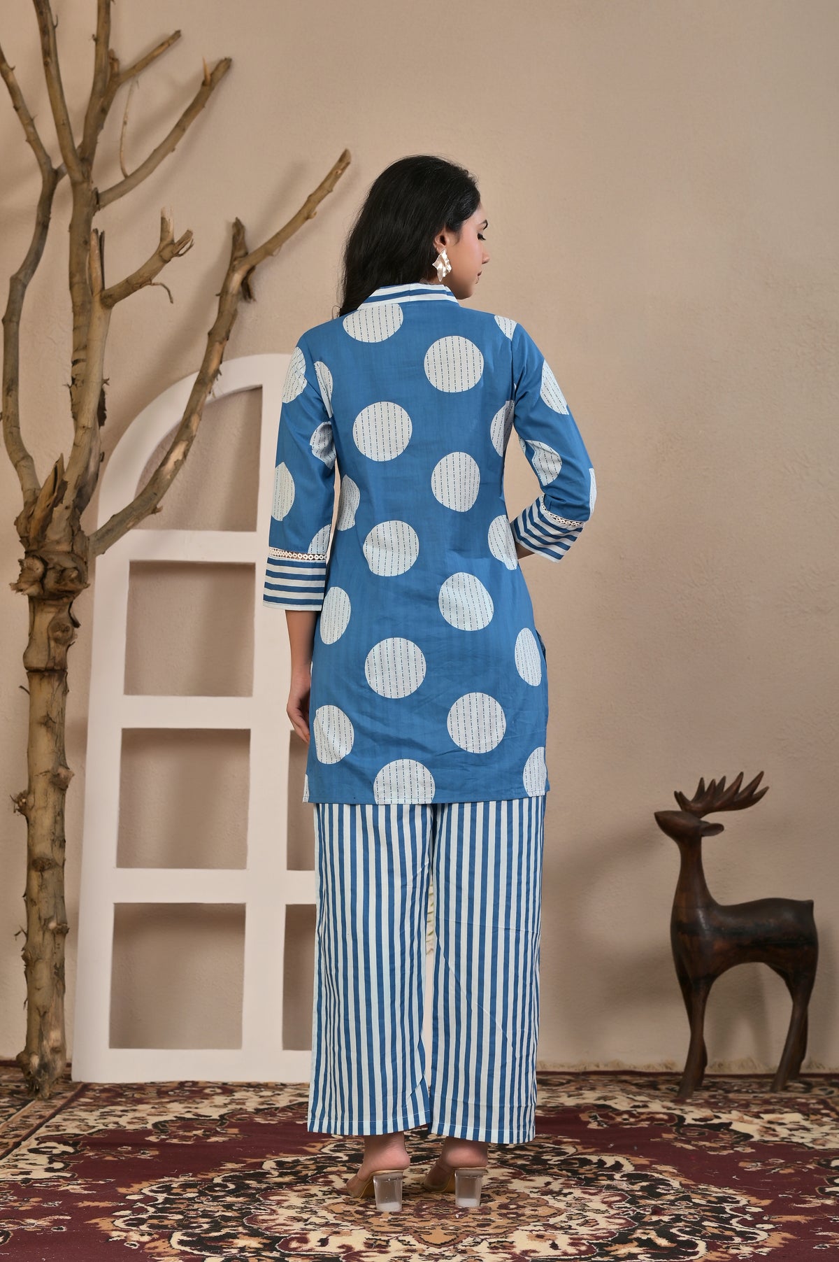 Women’s Geometric Printed Co-ord Set with Neckline Handwork