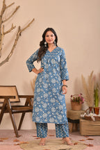 Women’s Straight Printed Kurta Pant Dupatta Set with Handworked Yoke & Tassels
