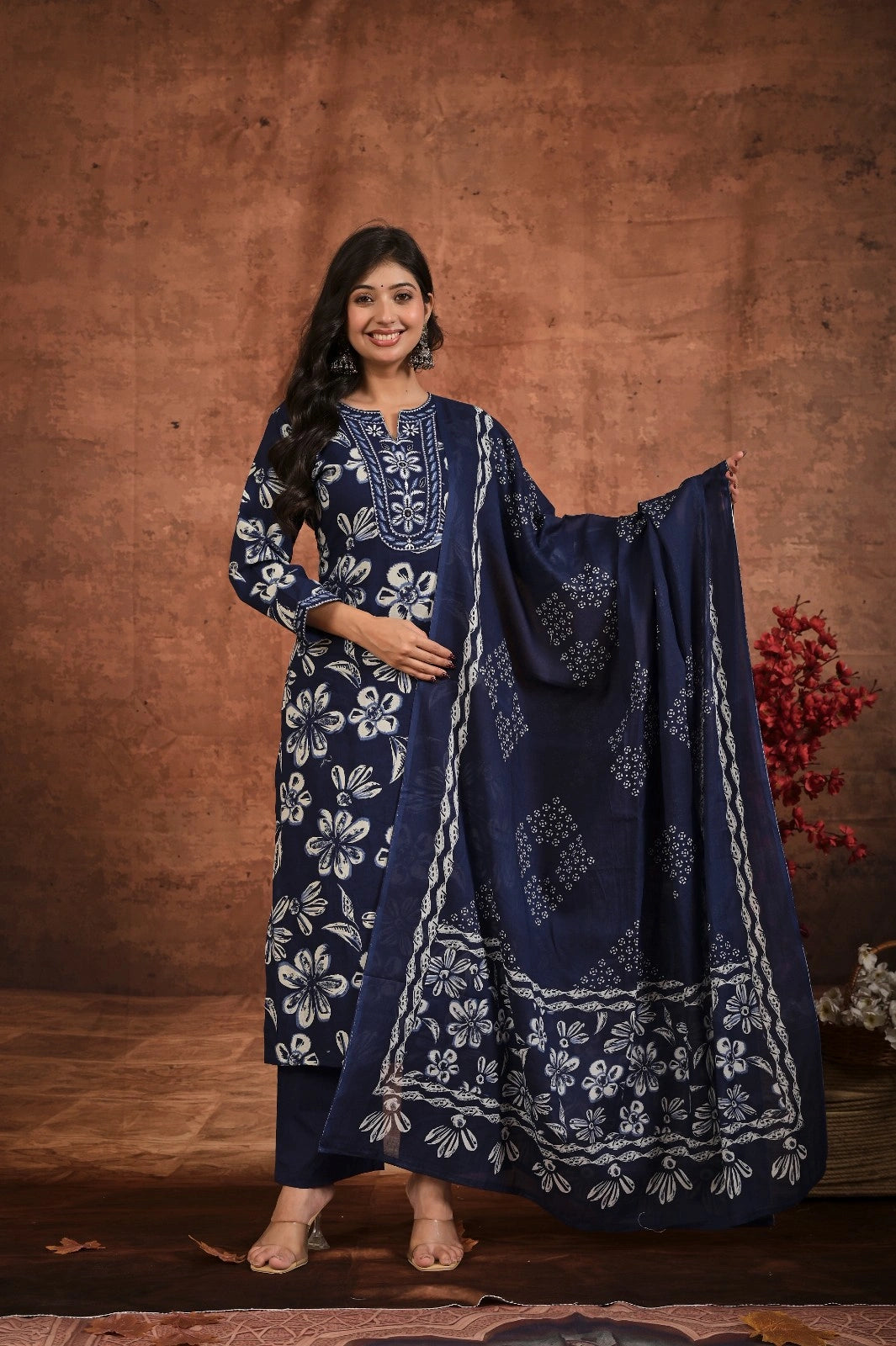 Women’s Printed Straight Kurta Set with Embroidered Yoke