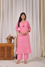 Women’s Embroidered Kurta Set with V-Neckline & Tassel Detailing