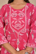 Women’s Straight Printed Kurta Set with Embroidered Yoke & Tassels