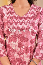 Women’s Printed A-Line Kurta Pant Dupatta Set with Handworked Neckline