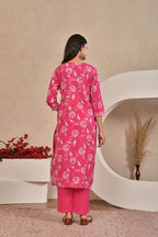 Women’s Straight Printed Kurta Set with Embroidered Yoke & Tassels