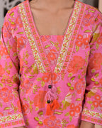 Floral Printed Kurta Pant Dupatta Set with Heavy Neck Handwork