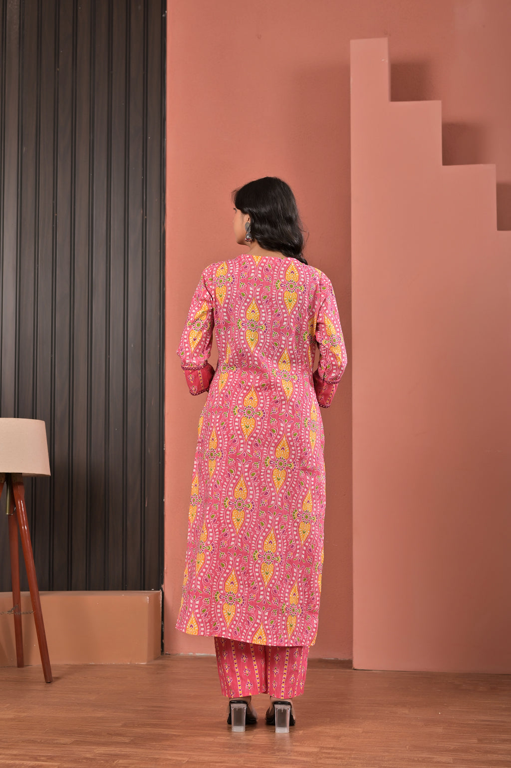 Women’s Straight Printed Kurta Pant Dupatta Set with Neckline Embroidery & Tassels