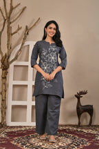 Women’s Floral Embroidered Kurta Pant Co-ord Set with 3/4 Sleeves