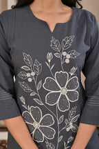 Women’s Floral Embroidered Kurta Pant Co-ord Set with 3/4 Sleeves