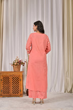 Women’s Embroidered Kurta Set with V-Neckline & Tassel Detailing