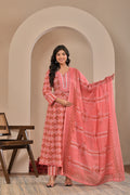 Women’s Printed Anarkali Kurta Pant Dupatta Set with Embroidered Yoke