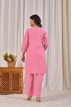 Embroidered Co-ord Set with Tassel Yoke & 3/4 Sleeves