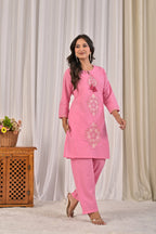 Embroidered Co-ord Set with Tassel Yoke & 3/4 Sleeves