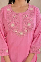 Women’s Embroidered Kurta Pant Dupatta Set with Floral Yoke