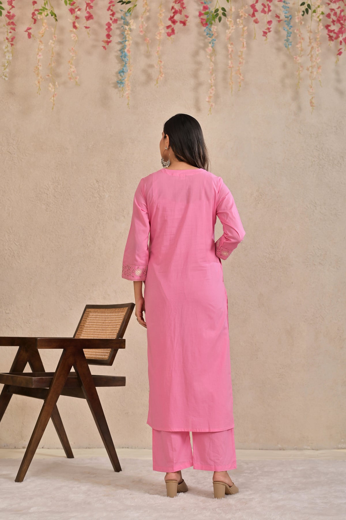 Women’s Embroidered Kurta Pant Dupatta Set with Floral Yoke