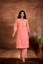 Women’s A-Line Printed Kurta Set with Heavy Embroidered Center Panel