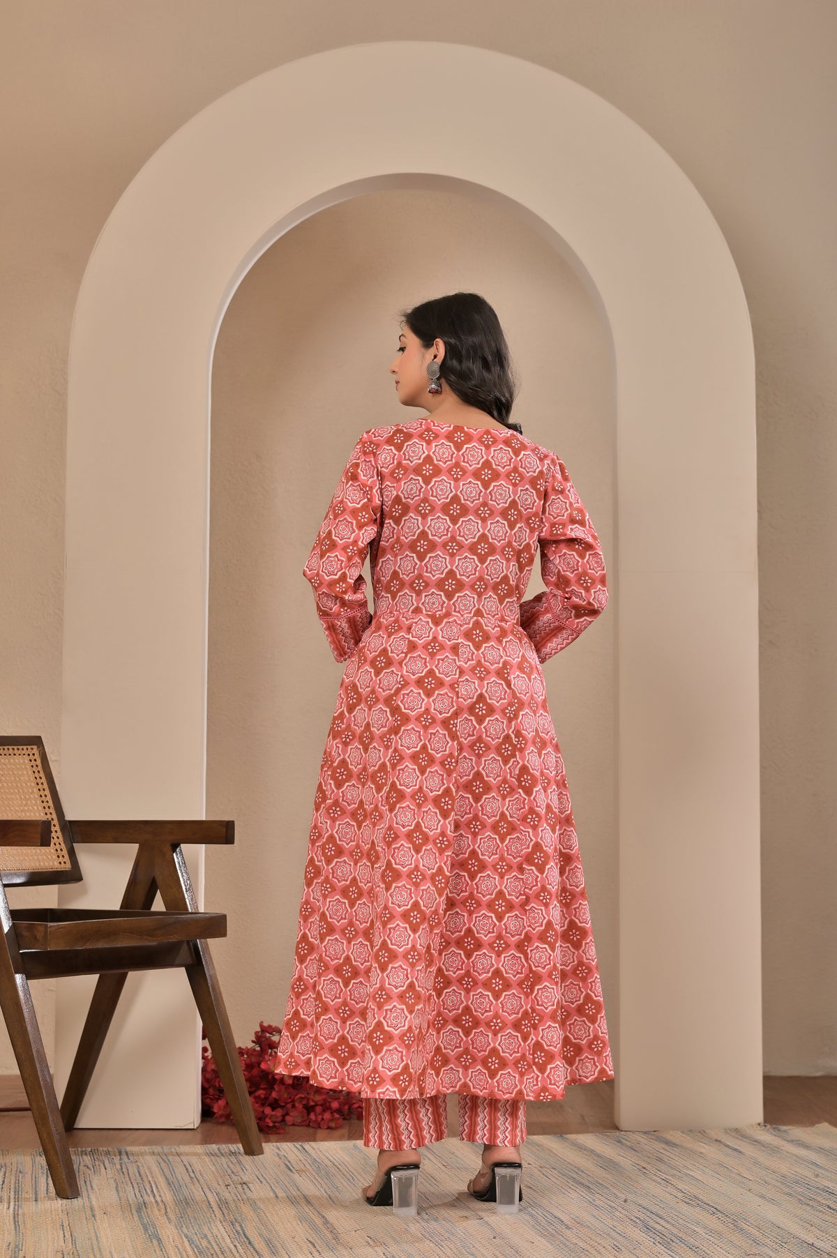 Women’s Printed Anarkali Kurta Pant Dupatta Set with Embroidered Yoke