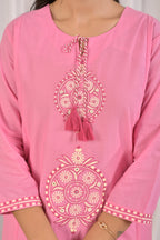 Embroidered Co-ord Set with Tassel Yoke & 3/4 Sleeves