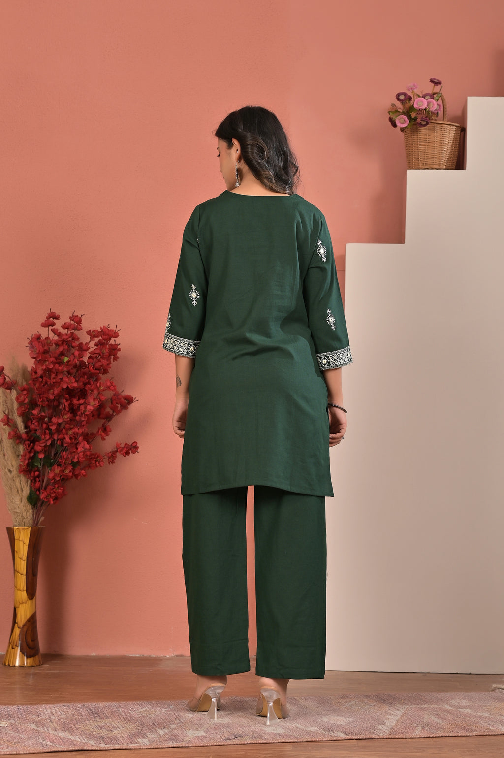 Women’s Cotton Flex Embroidered Kurta Pant Co-ord Set