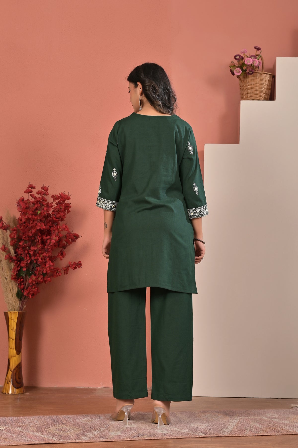 Women’s Cotton Flex Embroidered Kurta Pant Co-ord Set