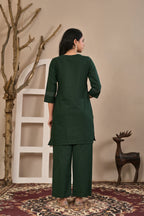 Women’s Floral Embroidered Kurta Pant Co-ord Set with 3/4 Sleeves