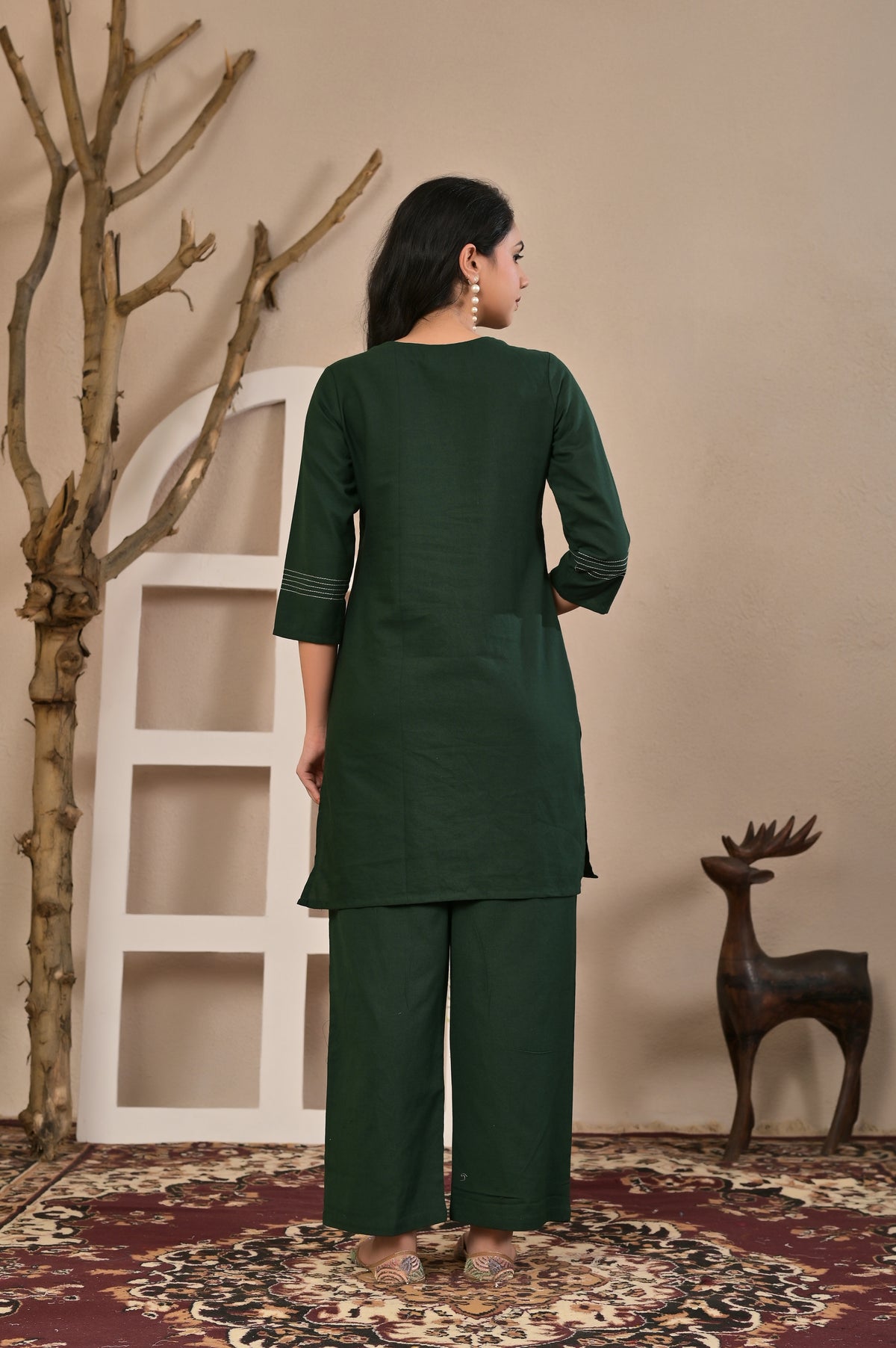 Women’s Floral Embroidered Kurta Pant Co-ord Set with 3/4 Sleeves