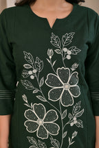 Women’s Floral Embroidered Kurta Pant Co-ord Set with 3/4 Sleeves