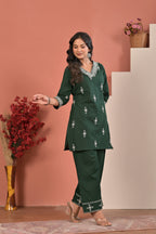 Women’s Cotton Flex Embroidered Kurta Pant Co-ord Set