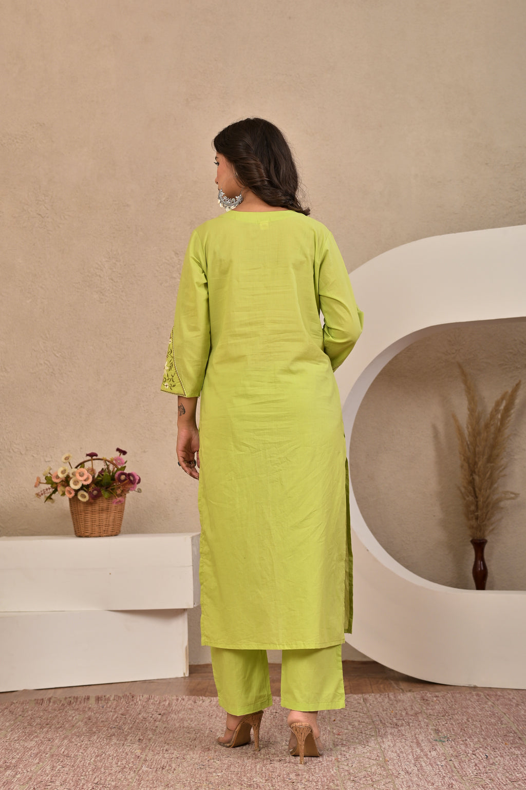 Women’s Embroidered Kurta Set with Lace, Handwork & Tassel Details