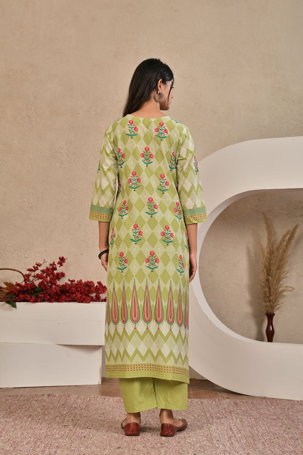Women’s Panel Printed Kurta Set with Pin Tucks, Neckline Handwork & Tassels
