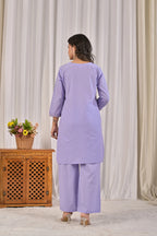 Embroidered Co-ord Set with Tassel Yoke & 3/4 Sleeves