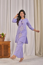 Embroidered Co-ord Set with Tassel Yoke & 3/4 Sleeves
